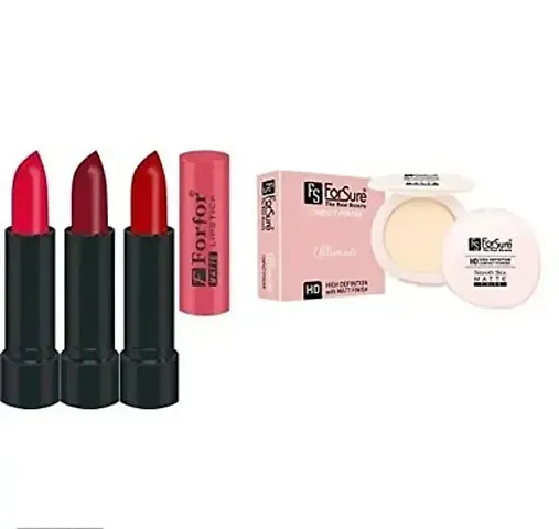 ForSure Compact Powder with Primer Effect and Pack of 3 Forfor Matte Lipstick