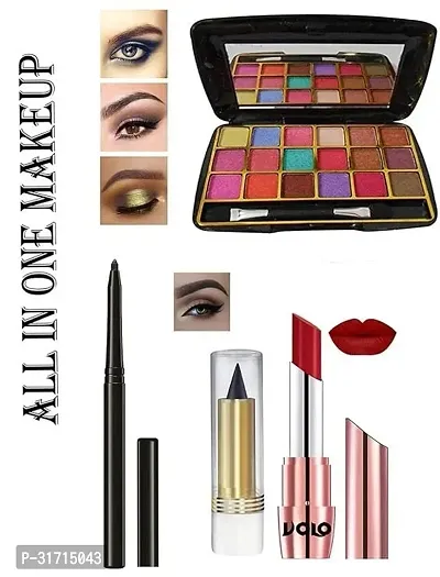 All In One Makeup Kit (1pc Lipsticks,1 Eye Shadow,1 Eyeliner, 1 Kajal,) Set Of 4 Pcs (red)