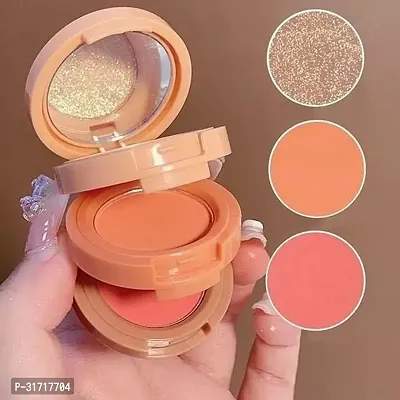 3 In1 Face Blusher + Highlighter With Mini Compact Travel Friendly Palette