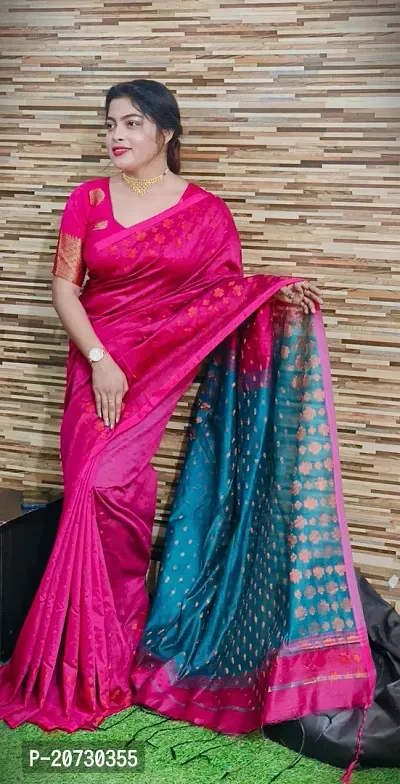 Stylish Handloom Cotton Silk Self Pattern Saree with Blouse piece-thumb0