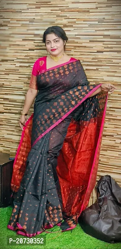 Stylish Handloom Cotton Silk Self Pattern Saree with Blouse piece