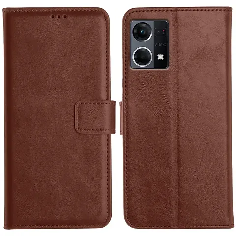 Cloudza Oppo F21 Pro 4G Flip Back Cover | PU Leather Flip Cover Wallet Case with TPU Silicone Case Back Cover for Oppo F21 Pro 4G Brown