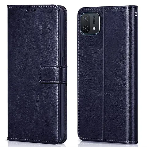 Cloudza Oppo A16k Flip Back Cover | PU Leather Flip Cover Wallet Case with TPU Silicone Case Back Cover for Oppo A16k Blue