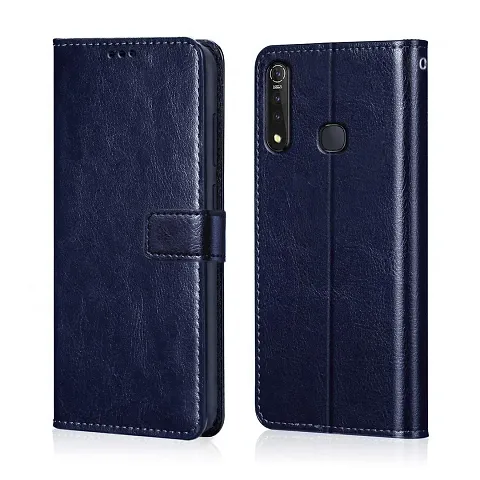 Cloudza Vivo Z1 Pro Flip Back Cover | PU Leather Flip Cover Wallet Case with TPU Silicone Case Back Cover for Vivo Z1 Pro Blue