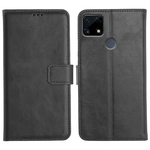 Cloudza Realme Narzo 30A Flip Back Cover | PU Leather Flip Cover Wallet Case with TPU Silicone Case Back Cover for Realme Narzo 30A Bk