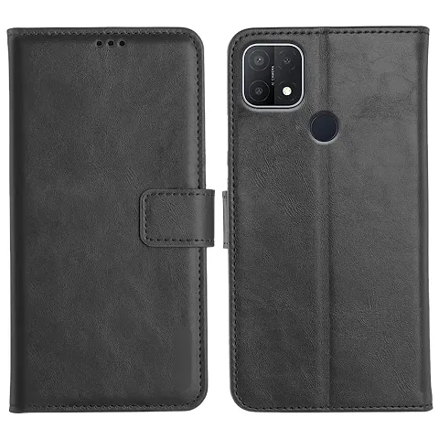Cloudza Realme Narzo 30A Flip Back Cover | PU Leather Flip Cover Wallet Case with TPU Silicone Case Back Cover for Realme Narzo 30A Bk