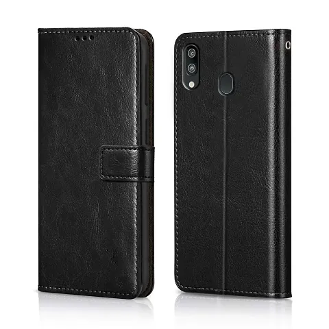 Cloudza Samsung Galaxy M20 Flip Back Cover | PU Leather Flip Cover Wallet Case with TPU Silicone Case Back Cover for Samsung Galaxy M20 Bk