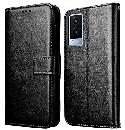 RRTBZ Foldable Stand Wallet Flip Case Compatible for Vivo V21e 5G / V21E 5G -Black