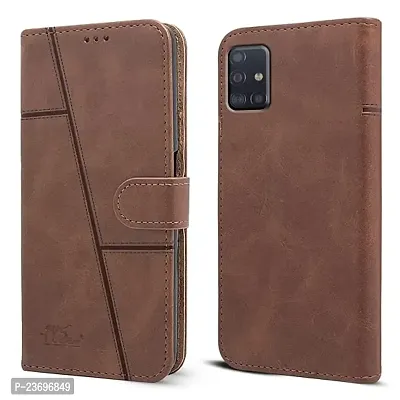 Rich Cell Shock Proof Vintage Flip Back Cover for Samsung Galaxy A51 - Brown
