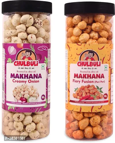 Combo of Fiery Fusion Peri Peri Creamy Onion Makhana Roasted in Olive Oil Pack of 2