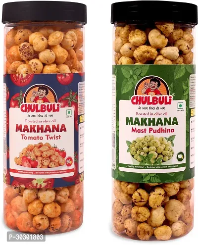 Combo Of Tomato Twist Mast Pudhina Makhana Roasted in Olive Oil PACK OF 2