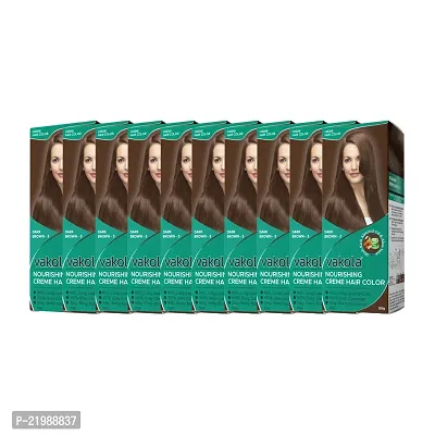 Vakola nourishing  Dark Brown cream hair color with rich almond oil  aloe Vera extract - 100ml (Pack of 10)-thumb0