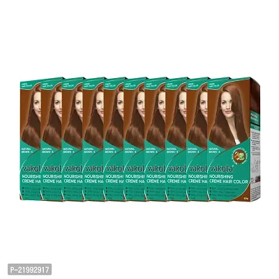 Vakola nourishing  Natural Brown cream hair color with rich almond oil  aloe Vera extract - 100ml (Pack of 10)