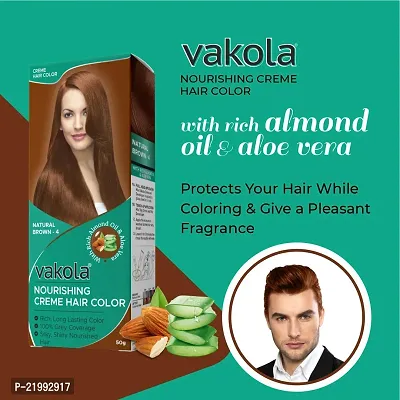 Vakola nourishing  Natural Brown cream hair color with rich almond oil  aloe Vera extract - 100ml (Pack of 10)-thumb3