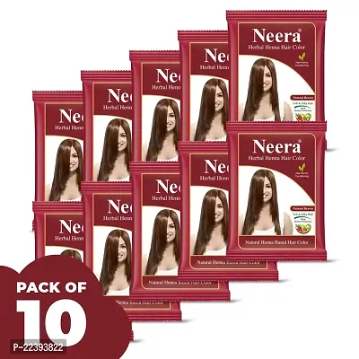 Neera Harbal No Ammonia Long Lasting Natural Henna Based Hair Color for Men And Women 15 GRM (Pack of 10) (Natural Brown)