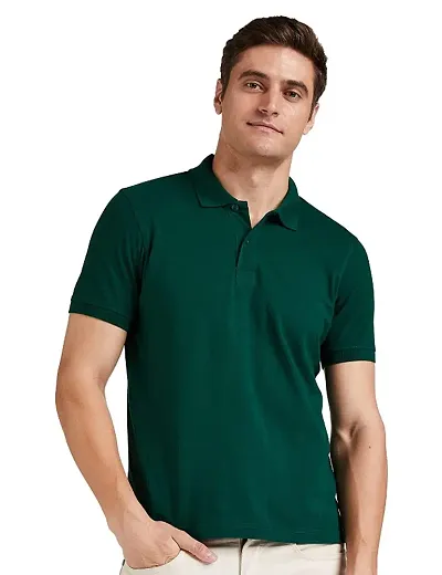 Men Green Solid Polo Neck T-shirt