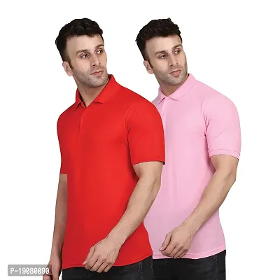 Pack of 2 Men Solid Polo Neck Cotton Blend Multicolor T-Shirt-thumb0