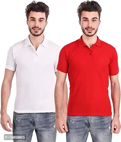 Pack of 2 Men Solid Polo Neck Cotton Blend Multicolor T-Shirt-thumb0