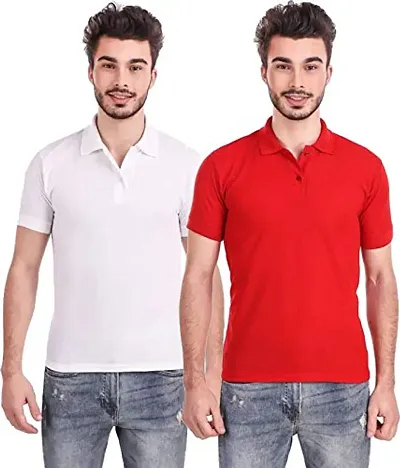 Pack of 2 Multicoloured Cotton Blend Solid Polo T Shirt for Men