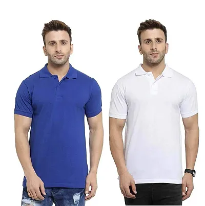 Pack of 2 Men Solid Polo Neck Blend T-Shirt