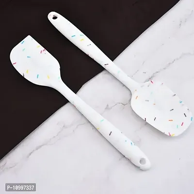 Premium Full Silicone Spatula Sprinkle White Colour Finish Food Serving Mixing Spatula Cake Leveling Scrapper - White-thumb2