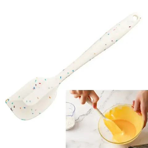 Premium Full Silicone Spatula Sprinkle White Colour Finish Food Serving Mixing Spatula Cake Leveling Scrapper - White