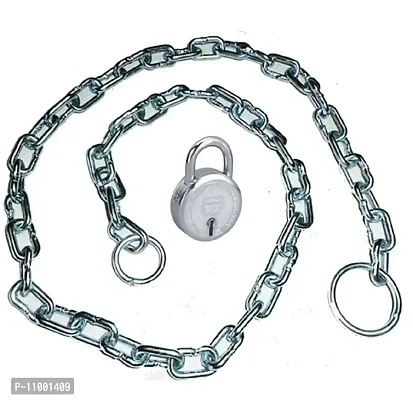 Heavy Metal Lock Chain 4 feet with 40mm Lock for Gate, Fence, Luggage, Cycle, Bike, and Other Multipurpose Uses - Silver-thumb0