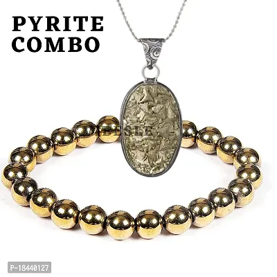 Combo of Original Pyrite Pendant and Pyrite Bracelet Natural Raw Cluster Bracelet Money Magnet Healing Bracelet, Rough Peru Pyrite for Healing/Vastu/Gifts, Attracts Business Luck Natural Pyrite AAA Qu