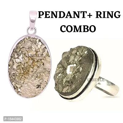 Combo of Pyrite Pendant and Pyrite Geode Adjustable Ring for Wealth Finance Healing/Vastu/Gifts, Money, Wealth, Prosperity Attracts Business Luck, AAA Quality Gemstone Druzy Ring Harness the Benefits