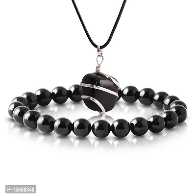 Black Tourmaline Bracelet - Crystal Bracelet Jewelry Bangles - Bracelet for Women - Zodiac Scorpio Birthstones - for Good Luck - Stretchable - for Healing and Meditation - with Tumble Pendant