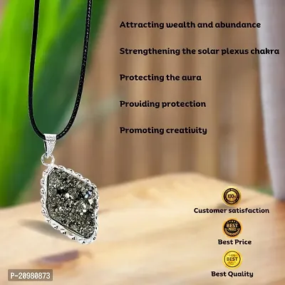 DVISHA Combo of Pyrite Pendant and Adjustable Size Ring - Certified - Original Pyrite Cluster Rock Reiki Crystal Locket for Increased Will power  Attract Money - Manifestation Gemstone jewellery Set-thumb2