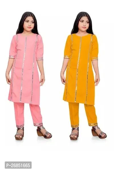 Alluring Multicoloured Crepe Embellished Stitched Salwar Suit Set For Girls Pack Of 2-thumb0
