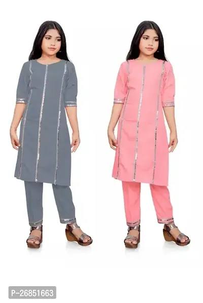 Alluring Multicoloured Crepe Embellished Stitched Salwar Suit Set For Girls Pack Of 2-thumb0