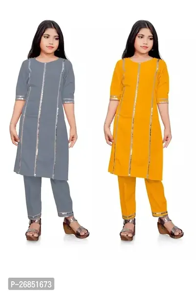 Alluring Multicoloured Crepe Embellished Stitched Salwar Suit Set For Girls Pack Of 2