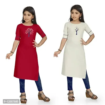 Girls Pure Cotton Straight Kurta Pack of 2