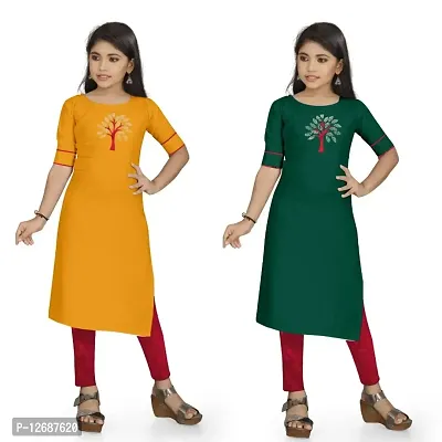 Pack of 2 Girls Solid Pure Cotton Straight Kurta  ( Multicolor) Pack of 2-thumb0