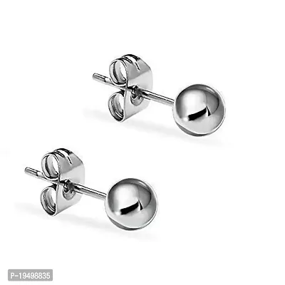 Dhruvs Collection 925 Sterling-Silver Stud Earrings (4 MM),Ball Design Ear Piece Unisex (Girls and Boys)