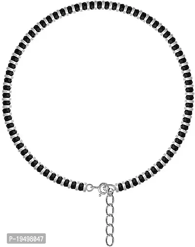 Black Silver 925 Silver Nazariya Anklet/Payal with Black  Silver Crystal Beads for Girls and Women-thumb0