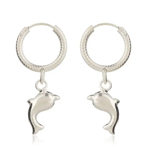 DHRUVS COLLECTION 925 Pure Sterling-Silver Earrings/Bali With Dolphin Charms for Boys Girls