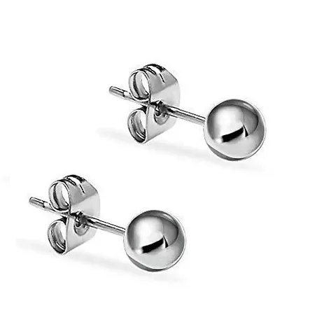 DHRUV COLLECTION Ball Design 925 Pure Sterling-Silver Stud Earrings for Boys Girls (6 mm)