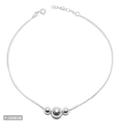 DHRUVS COLLECTION 925 Pure Silver 3 Moving Ball Threaded Snake Pattern Anklet / Payal in Pure for Girls  Women - 1 Piece-thumb0