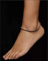 Black Silver 925 Silver Nazariya Anklet/Payal with Black  Silver Crystal Beads for Girls and Women-thumb1