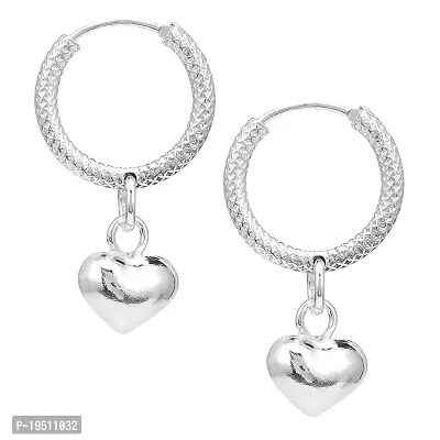 DHRUVS COLLECTION 925 Pure Sterling-Silver Earrings/Bali With Heart Charms for Boys  Girls-thumb2