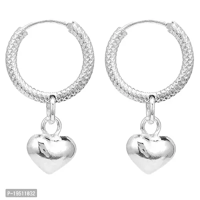 DHRUVS COLLECTION 925 Pure Sterling-Silver Earrings/Bali With Heart Charms for Boys  Girls-thumb0