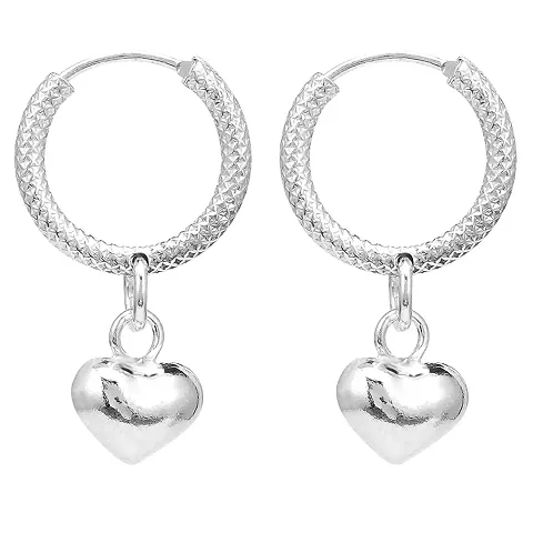 Dhruvs Collection 925 Pure Sterling-Silver Earrings/Bali With Heart Charms for Boys & Girls