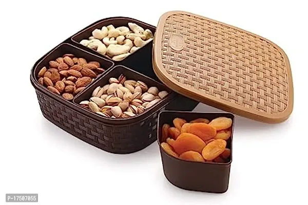 Dry Fruit Storage Box  Airtight Storage Container with lid Serving Box Masala Box for Kitchen (4 Section)-thumb0