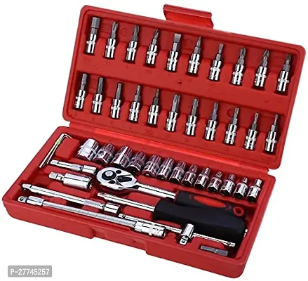 46pcs 1/4-Inch Socket Set Car Repair Tool Ratchet Wrench Combo Tools Kit Auto Repairing (46pcs-Tool-Kit)
