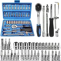 46 in 1 Tool Kit  1/4'' inch Screwdriver wrench set for Multi Purpose Combination Tool Case Extension Bar and Adapter for Bike, Car Repairs goti pana set, 46 Pieces Socket Set (Multi color)-thumb1