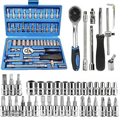 46 in 1 Tool Kit  1/4'' inch Screwdriver wrench set for Multi Purpose Combination Tool Case Extension Bar and Adapter for Bike, Car Repairs goti pana set, 46 Pieces Socket Set (Multi color)-thumb2