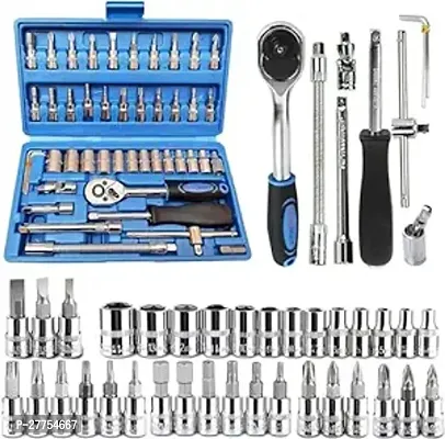 46 in 1 Tool Kit  1/4'' inch Screwdriver wrench set for Multi Purpose Combination Tool Case Extension Bar and Adapter for Bike, Car Repairs goti pana set, 46 Pieces Socket Set (Multi color)-thumb0